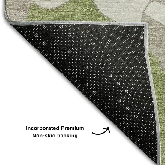 8' Olive Green And Gray Floral Washable Round Rug With UV Protection Photo 6
