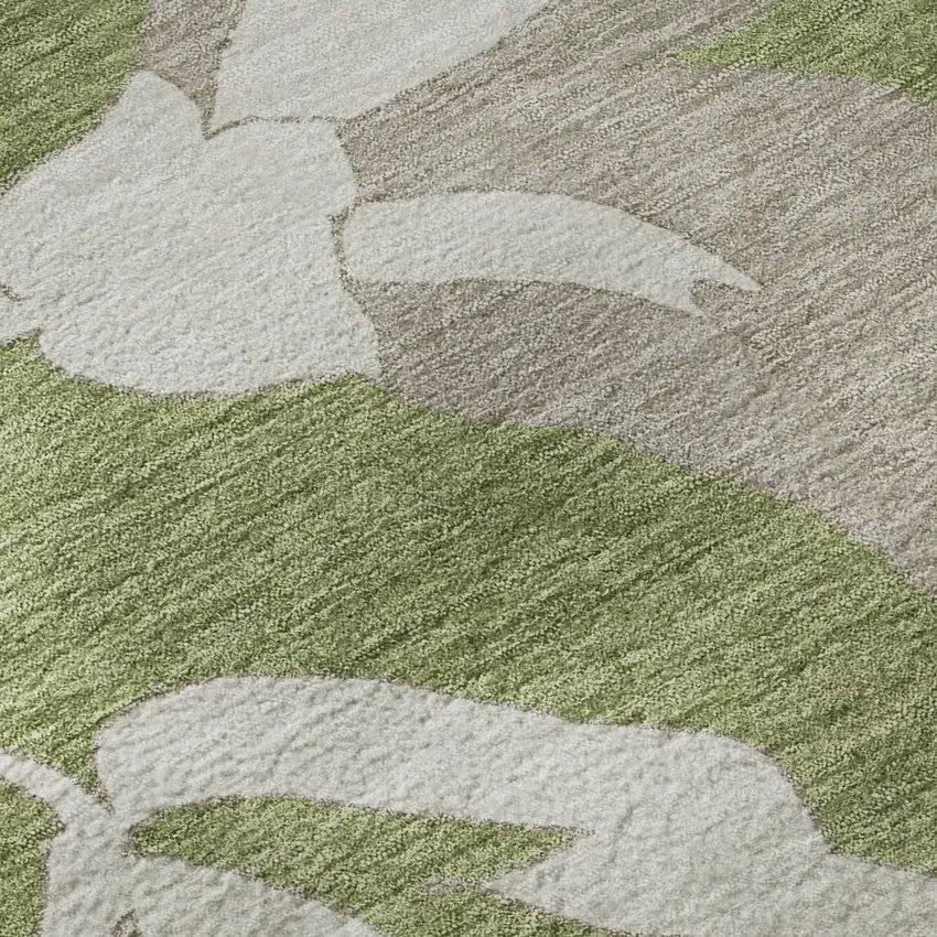 8' Olive Green And Gray Floral Washable Round Rug With UV Protection Photo 9