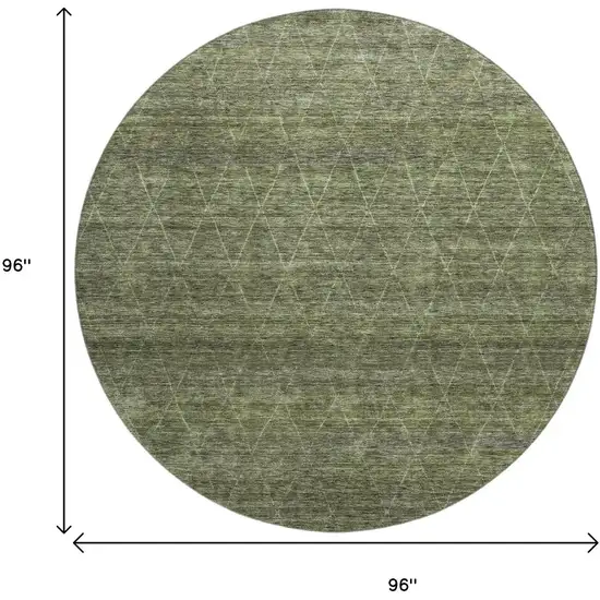 8' Olive Green And Gray Geometric Washable Round Rug With UV Protection Photo 9
