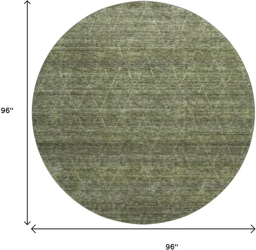 8' Olive Green And Gray Geometric Washable Round Rug With UV Protection Photo 9