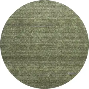 Photo of 8' Olive Green And Gray Geometric Washable Round Rug With UV Protection