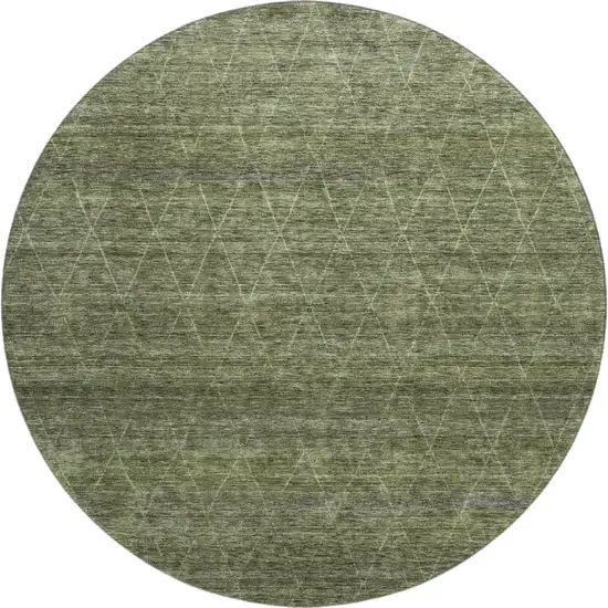 8' Olive Green And Gray Geometric Washable Round Rug With UV Protection Photo 1