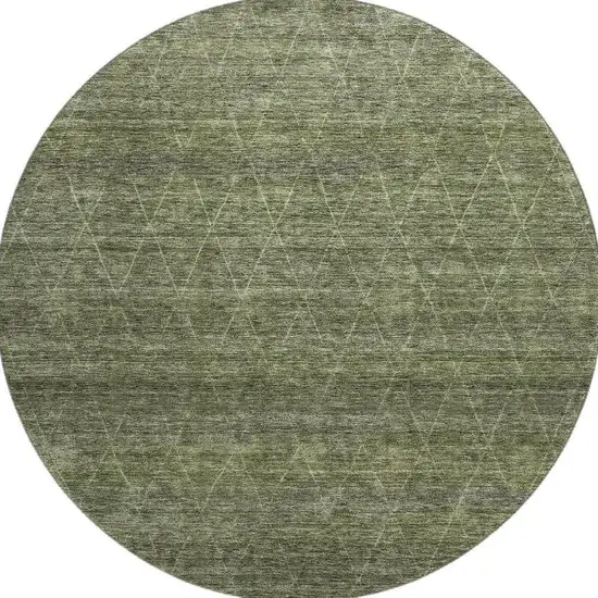 8' Olive Green And Gray Geometric Washable Round Rug With UV Protection Photo 3