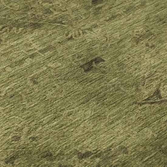 8' Olive Green And Gray Medallion Washable Round Rug With UV Protection Photo 8