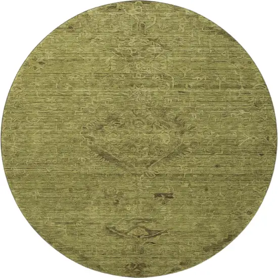 8' Olive Green And Gray Medallion Washable Round Rug With UV Protection Photo 3