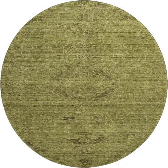 8' Olive Green And Gray Medallion Washable Round Rug With UV Protection Photo 1