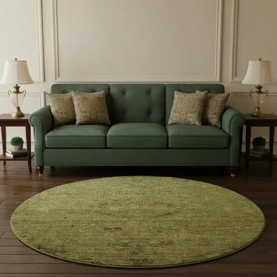 8' Olive Green And Gray Medallion Washable Round Rug With UV Protection Photo 2