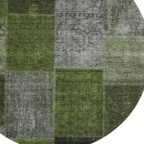 8' Olive Green And Gray Patchwork Washable Round Rug With UV Protection Photo 4
