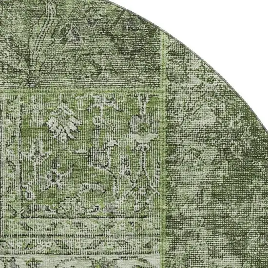 8' Olive Green And Gray Patchwork Washable Round Rug With UV Protection Photo 3