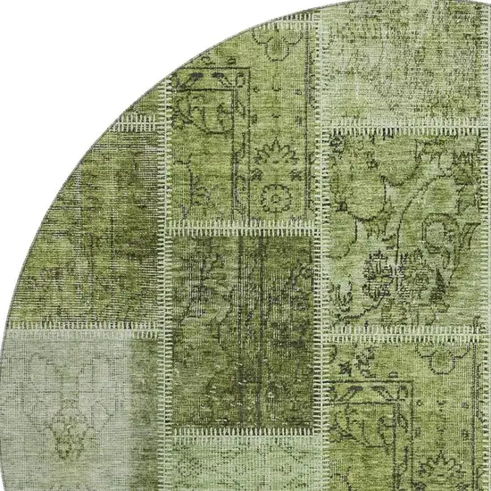 8' Olive Green And Gray Patchwork Washable Round Rug With UV Protection Photo 3