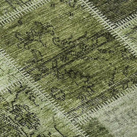 8' Olive Green And Gray Patchwork Washable Round Rug With UV Protection Photo 9
