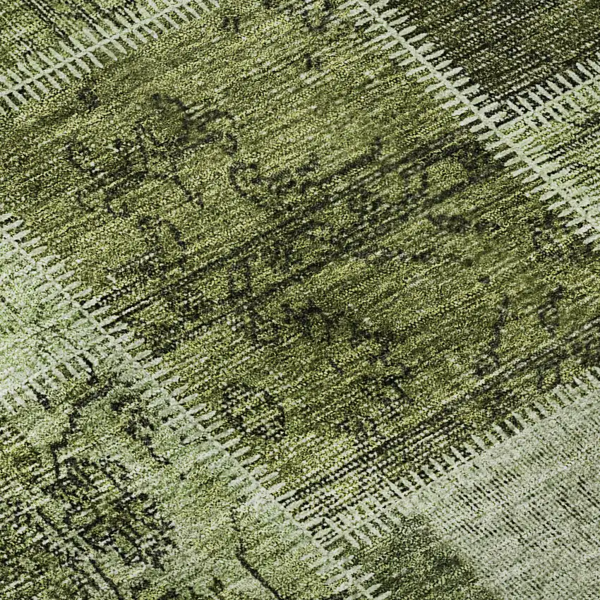 8' Olive Green And Gray Patchwork Washable Round Rug With UV Protection Photo 9