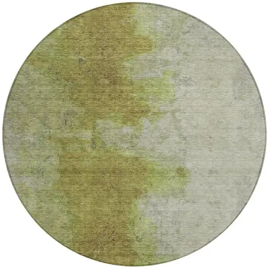 8' Olive Green And Gray Round Abstract Washable Indoor Outdoor Area Rug Photo 4