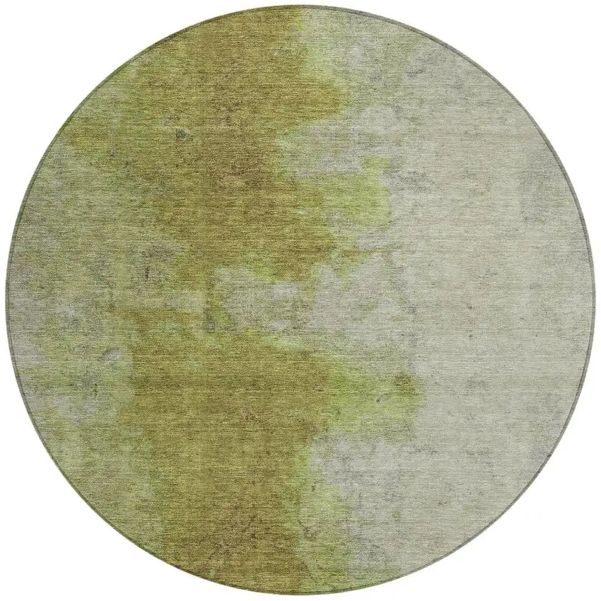 8' Olive Green And Gray Round Abstract Washable Indoor Outdoor Area Rug Photo 4