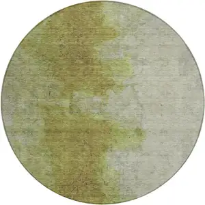 Photo of 8' Olive Green And Gray Round Abstract Washable Indoor Outdoor Area Rug