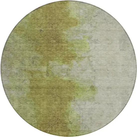 8' Olive Green And Gray Round Abstract Washable Indoor Outdoor Area Rug Photo 1