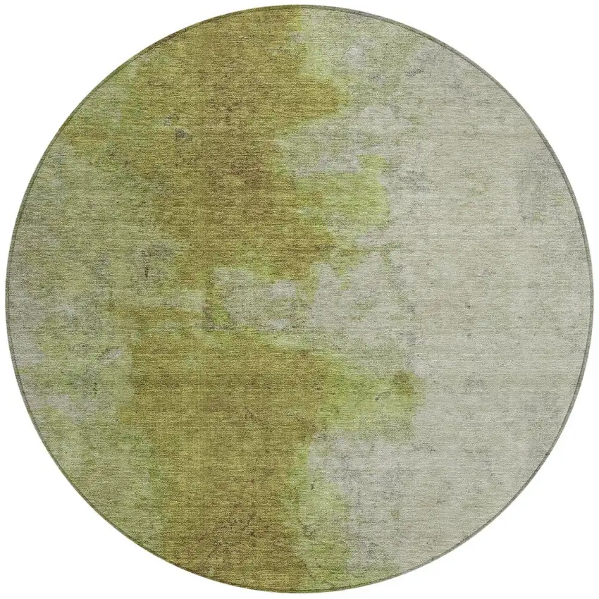 8' Olive Green And Gray Round Abstract Washable Indoor Outdoor Area Rug Photo 3