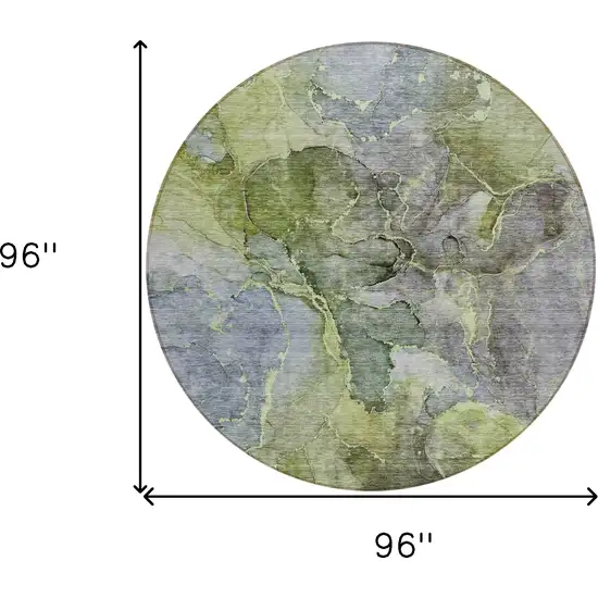 8' Olive Green And Gray Round Abstract Washable Indoor Outdoor Area Rug Photo 3