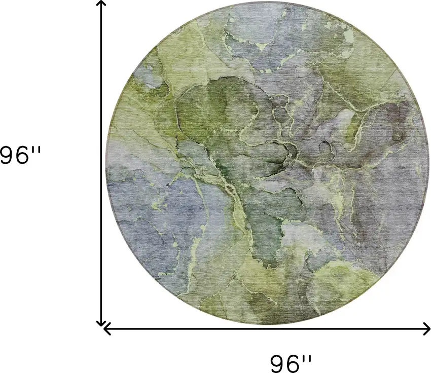 8' Olive Green And Gray Round Abstract Washable Indoor Outdoor Area Rug Photo 3