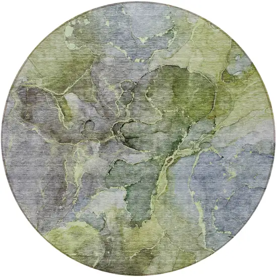8' Olive Green And Gray Round Abstract Washable Indoor Outdoor Area Rug Photo 7