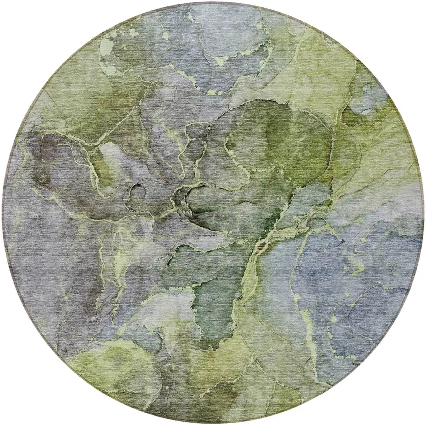 8' Olive Green And Gray Round Abstract Washable Indoor Outdoor Area Rug Photo 7