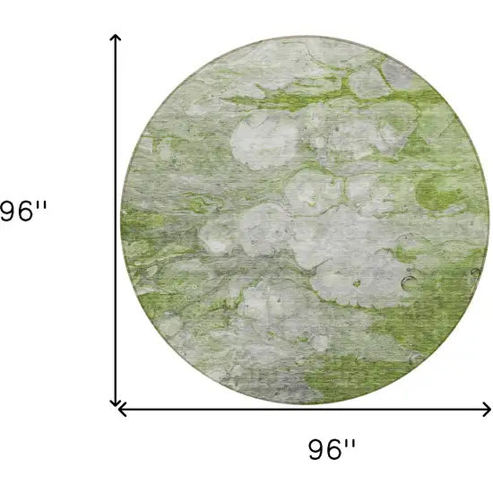 8' Olive Green And Gray Round Abstract Washable Indoor Outdoor Area Rug Photo 8