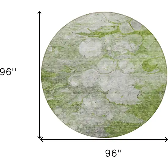 8' Olive Green And Gray Round Abstract Washable Indoor Outdoor Area Rug Photo 8