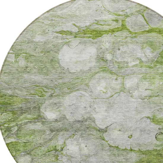 8' Olive Green And Gray Round Abstract Washable Indoor Outdoor Area Rug Photo 4