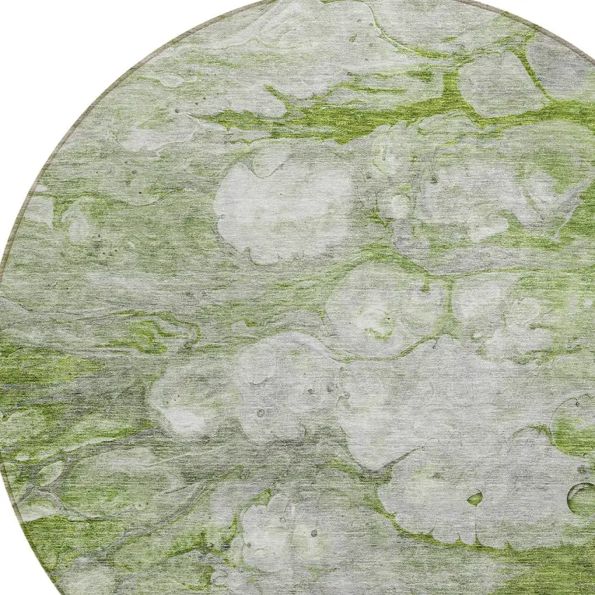 8' Olive Green And Gray Round Abstract Washable Indoor Outdoor Area Rug Photo 4
