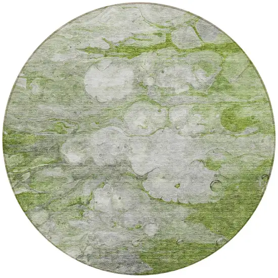 8' Olive Green And Gray Round Abstract Washable Indoor Outdoor Area Rug Photo 5