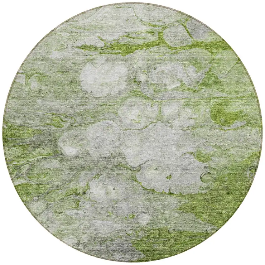 8' Olive Green And Gray Round Abstract Washable Indoor Outdoor Area Rug Photo 5