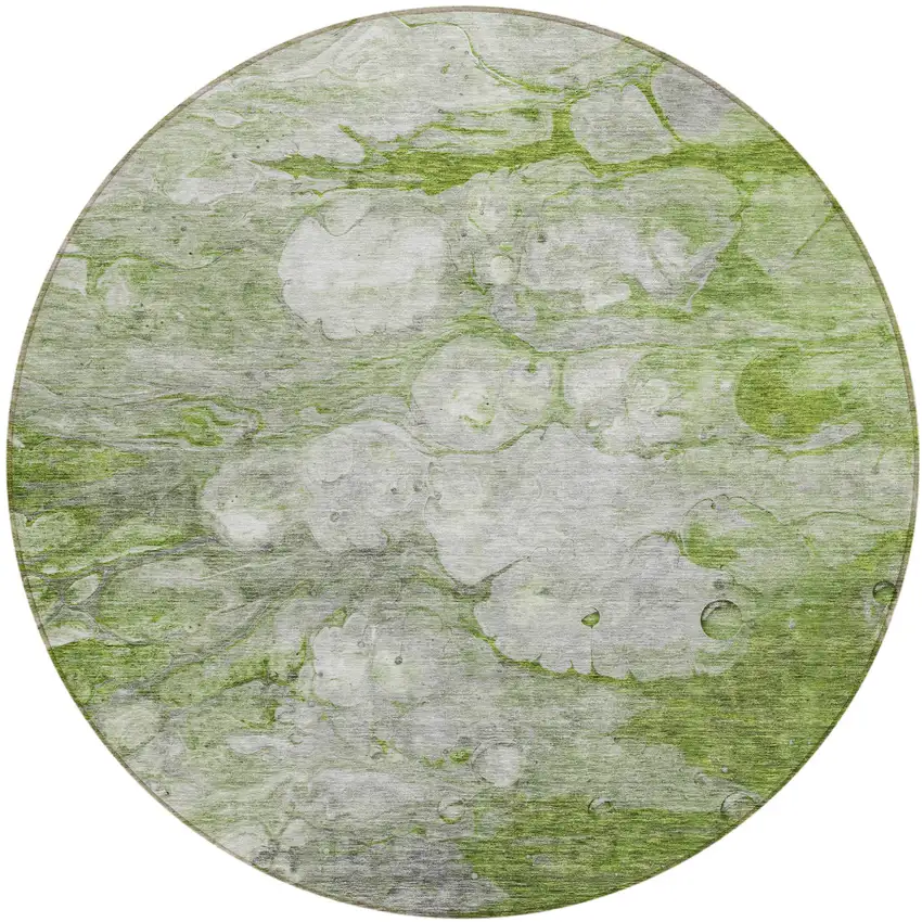 8' Olive Green And Gray Round Abstract Washable Indoor Outdoor Area Rug Photo 1