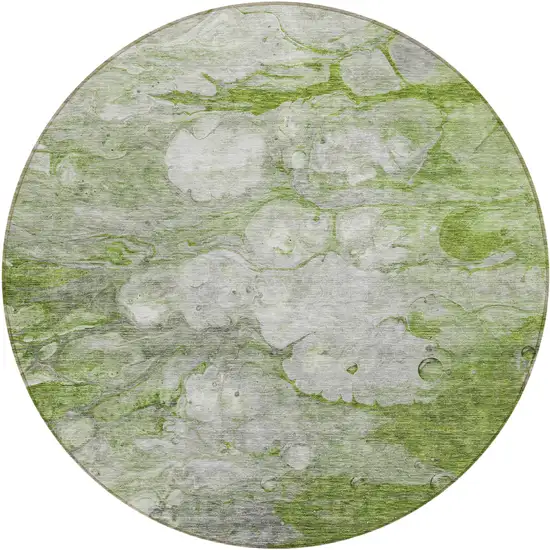 8' Olive Green And Gray Round Abstract Washable Indoor Outdoor Area Rug Photo 1