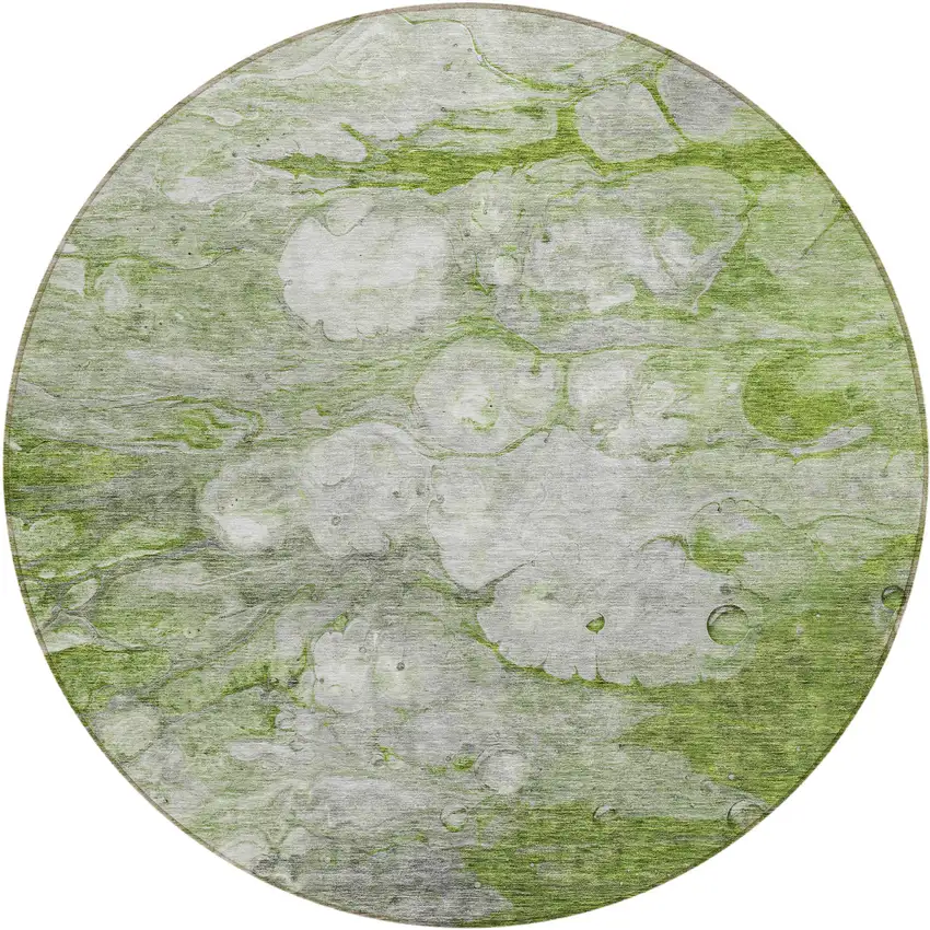 8' Olive Green And Gray Round Abstract Washable Indoor Outdoor Area Rug Photo 1