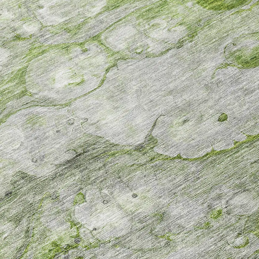 8' Olive Green And Gray Round Abstract Washable Indoor Outdoor Area Rug Photo 9