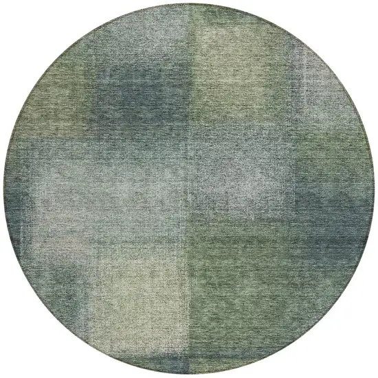 8' Olive Green And Gray Round Abstract Washable Indoor Outdoor Area Rug Photo 5