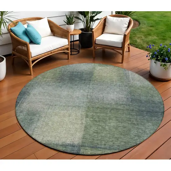 8' Olive Green And Gray Round Abstract Washable Indoor Outdoor Area Rug Photo 1