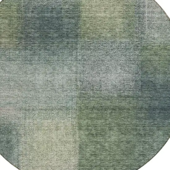 8' Olive Green And Gray Round Abstract Washable Indoor Outdoor Area Rug Photo 4