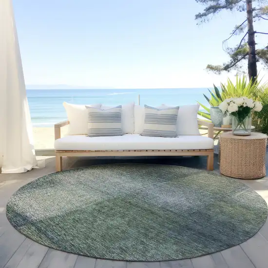 8' Olive Green And Gray Round Abstract Washable Indoor Outdoor Area Rug Photo 6