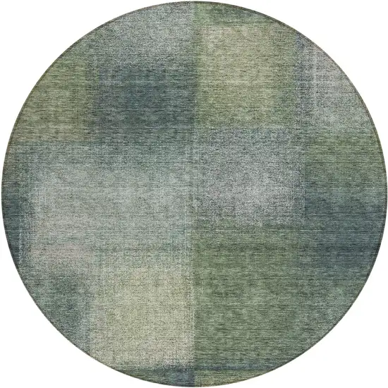 8' Olive Green And Gray Round Abstract Washable Indoor Outdoor Area Rug Photo 2