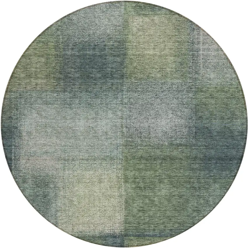 8' Olive Green And Gray Round Abstract Washable Indoor Outdoor Area Rug Photo 2