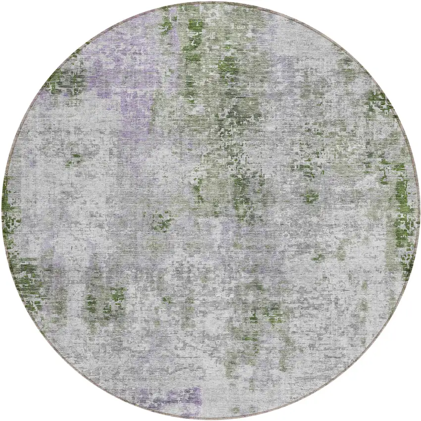 8' Olive Green And Gray Round Abstract Washable Indoor Outdoor Area Rug Photo 2
