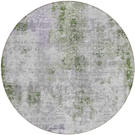 8' Olive Green And Gray Round Abstract Washable Indoor Outdoor Area Rug Photo 2