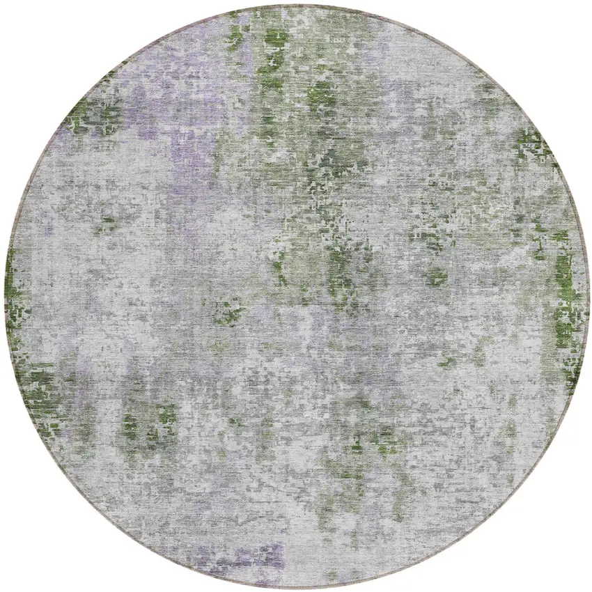 8' Olive Green And Gray Round Abstract Washable Indoor Outdoor Area Rug Photo 2