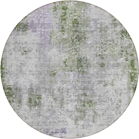 8' Olive Green And Gray Round Abstract Washable Indoor Outdoor Area Rug Photo 2