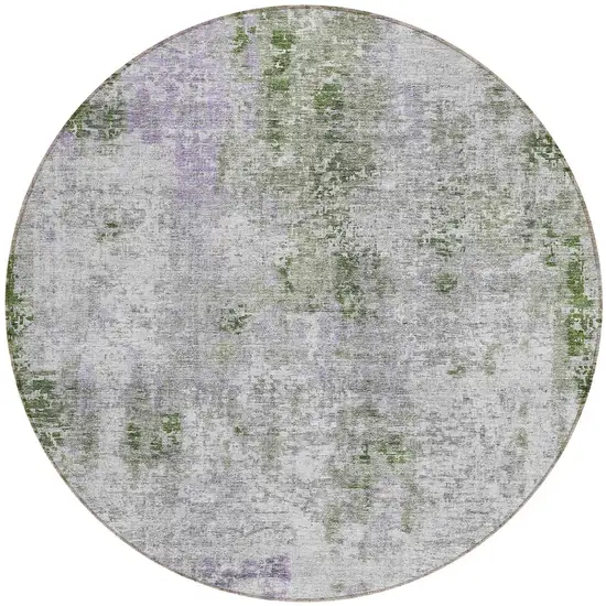 8' Olive Green And Gray Round Abstract Washable Indoor Outdoor Area Rug Photo 5