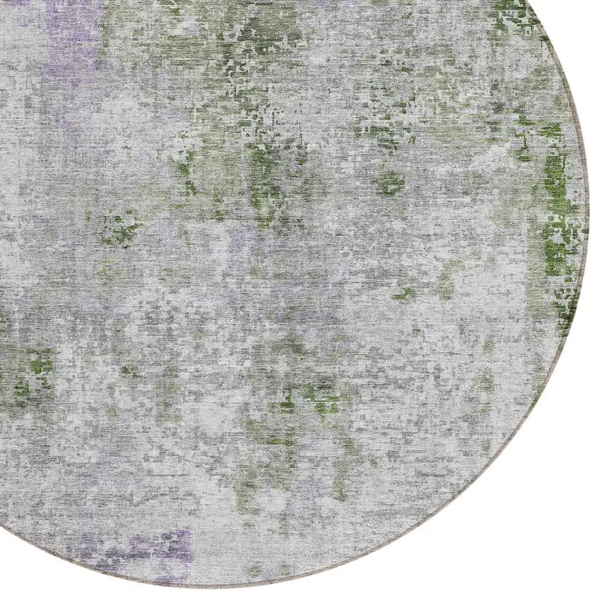 8' Olive Green And Gray Round Abstract Washable Indoor Outdoor Area Rug Photo 4