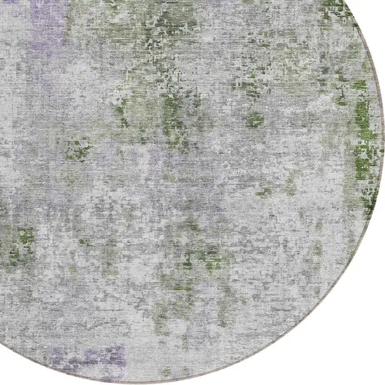 8' Olive Green And Gray Round Abstract Washable Indoor Outdoor Area Rug Photo 4