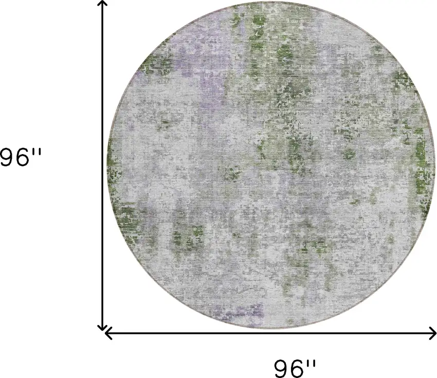 8' Olive Green And Gray Round Abstract Washable Indoor Outdoor Area Rug Photo 3