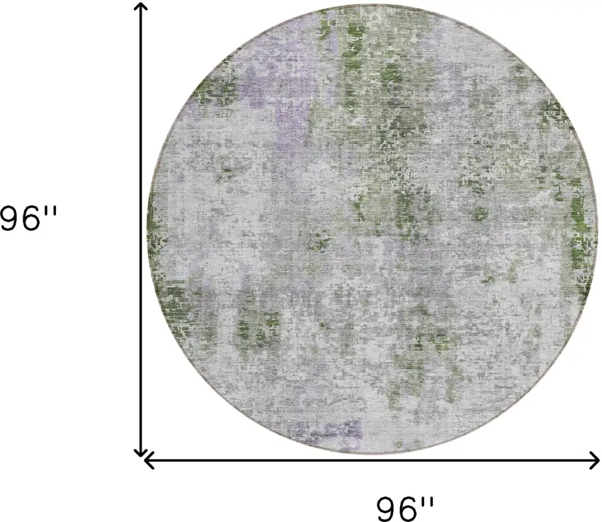 8' Olive Green And Gray Round Abstract Washable Indoor Outdoor Area Rug Photo 3